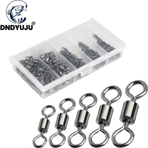 DNDYUJU 200pcs Bearing Swivel Fishing Connector Mixed Size 1#-12# Barrel Rolling Solid Rings For Fishhook Lure Link Tackle