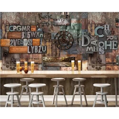 Custom wallpaper 3d mural nostalgic retro European and American English alphabet mural bar coffee shop iron background wallpaper