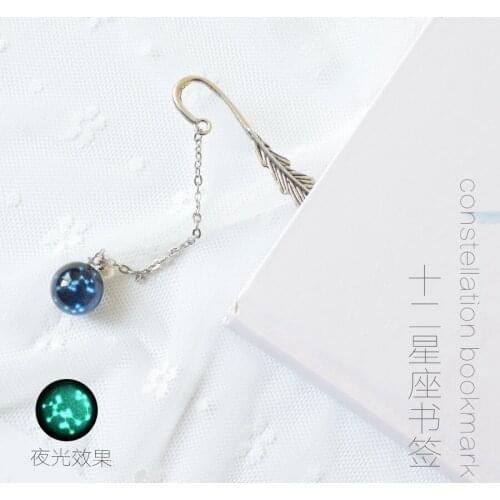 Kawaii Noctilucent 12 Constellation Pendant Creative Metal Bookmarks Promotional Gift Stationery Film Book Mark
