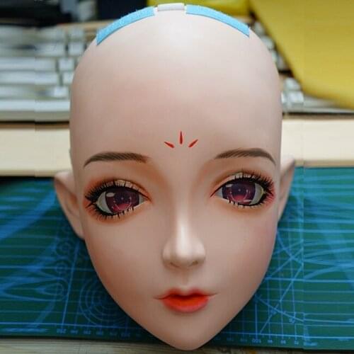 KM102) Handmade Female Resin Crossdress Pretty Girl Half Head Lolita BJD Doll Mask Cosplay Kigurumi Mask Crossdresse