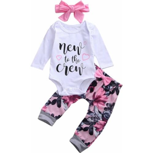 Lioraitiin 0-18M 3PCS Newborn Infant Baby Girls Clothes Set Print Floral Romper Long Pants Headband Girl Autumn Outfits Clothes