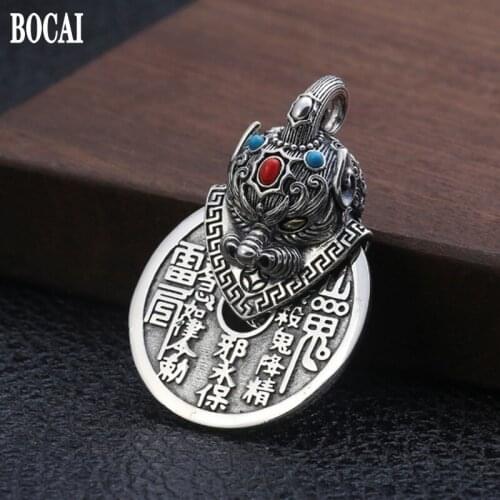 100% real s925 sterling silver lucky sly pendant man Tai Chi gossip mountain ghost turning Thai silver pendant mans pendant