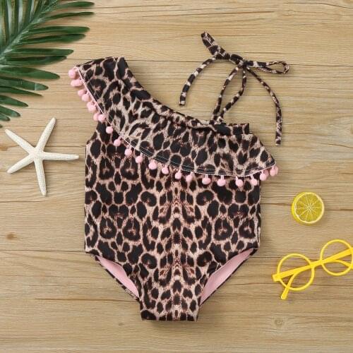 Toddler Kids Baby Girls Swimwear Summer Fashion Leopard Tassels Bikini One-piece Swimsuit Beach Swimwear Baby Clothes