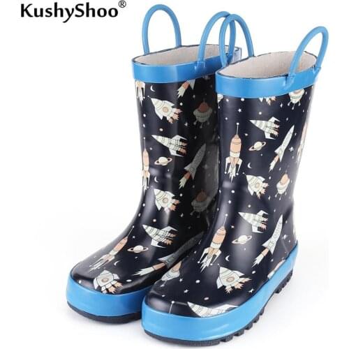 KushyShoo Rain Boots Kids Waterproof Childrens Rubber Boots 3D Cartoon Shark Printed Toddler Boy Rainboots Kalosze Dla Dzieci