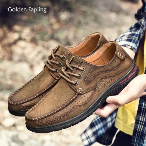Golden Sapling Man Loafers Genuine Leather Mens Casual Shoes Comfortable Outdoor Trekking Loafers Fashion Leisure Mountain Shoe