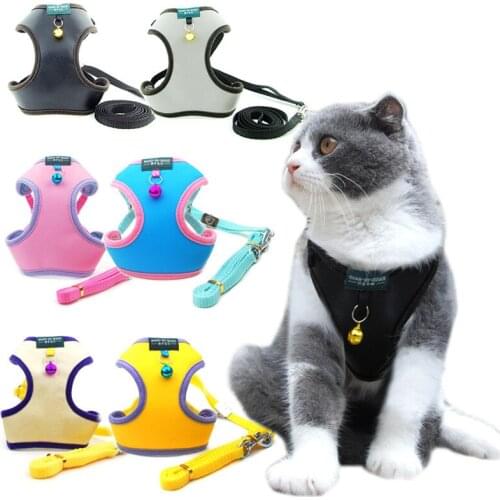 Fashion PU Small Pet Dog Cat Harness Leash Set with Bells Soft Comfortable Cat Chest Harness Vest Dog Supplies chihuahua