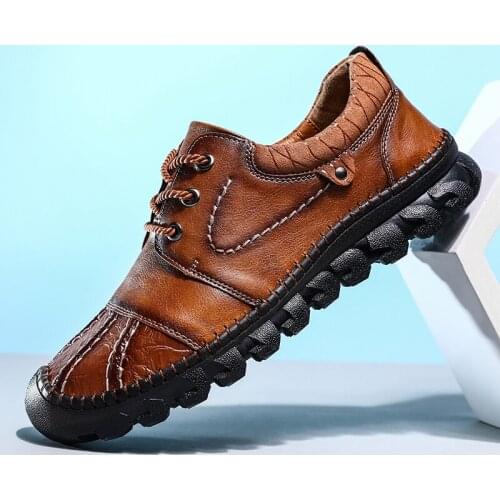 Brand Casual Shoes High Quality Split Leather Bullock Mens shoes Spring Breathable Flat shoes Fashion Men Loafers Big Size