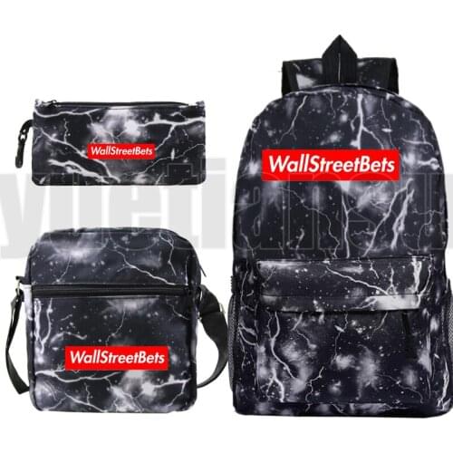3 PCS/set Sac A Dos Galaxy Gamestop Backpack Men WallStreetBets Plecak Mochila Zipper Bag Pack Shoulder WSB Bookbag Pencil Bag