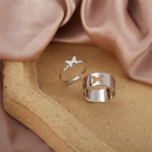 Simple Butterfly Couple Rings for Women Men Gold Silver Color Metal Hollow Lover Finger Ring Set Wedding Engagement Jewelry New