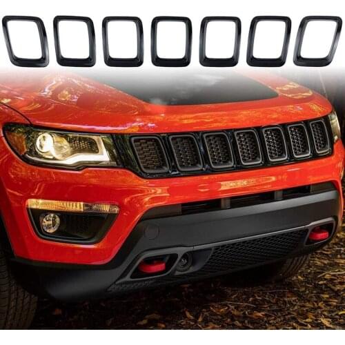 7PCS Front Grille Cover Grill Ring Inserts Frame Trims Kit for 2017-2019 Jeep Compass Car Accessories