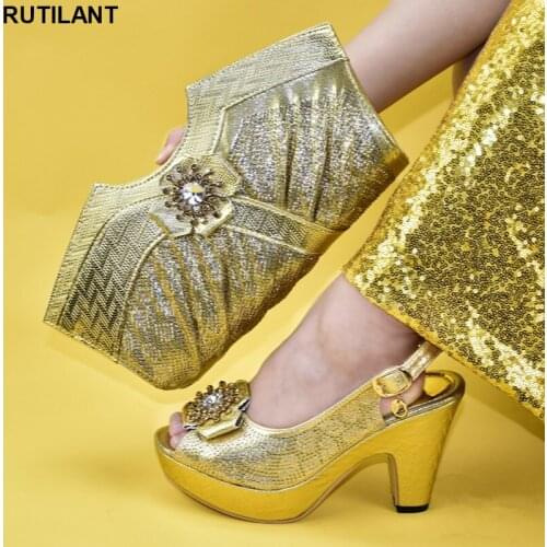 New Fashion Nigerian Shoes and Matching Bags Sales In Women Matching Shoes and Bag Set Party High Quality African Wedding Shoes