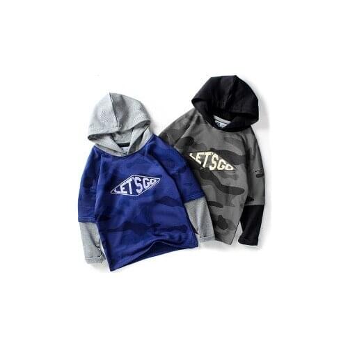 2021spring new camouflage fake two-piece terry childrens hooded long-sleeved sweater boy clothes kids sudadera children clothes