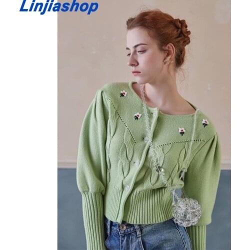 2021 Autumn Winter Women Cardigans Sweater Knit Embroidery Cardigans Girls Outwear Korean Chic Tops Suete Mujer Poncho