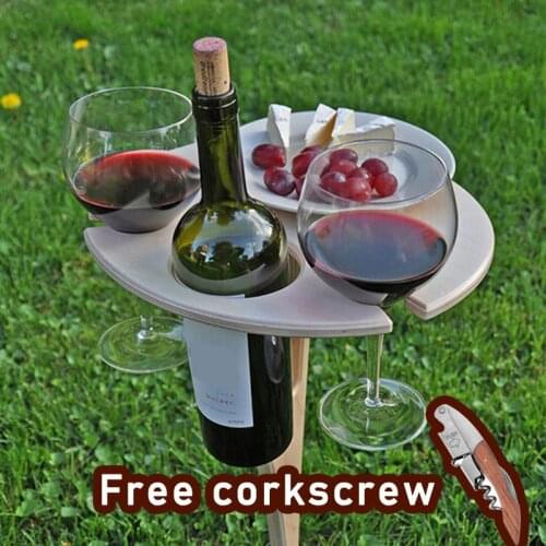 Outdoor Portable Wine Table with Foldable Round Desktop Mini Wooden Picnic Table Easy to Carry HUG Party Travel Dating Tools