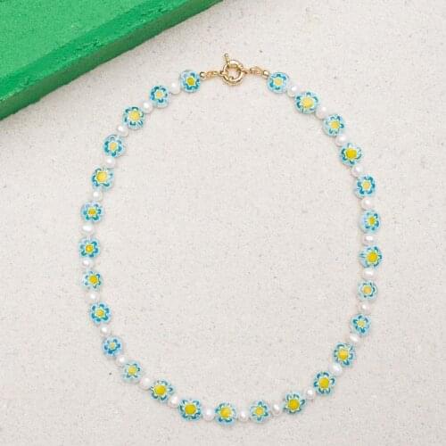 Handmade colorful beaded necklace natural pearls beautiful little flower beads mashup design boho style jewellery naszyjniki