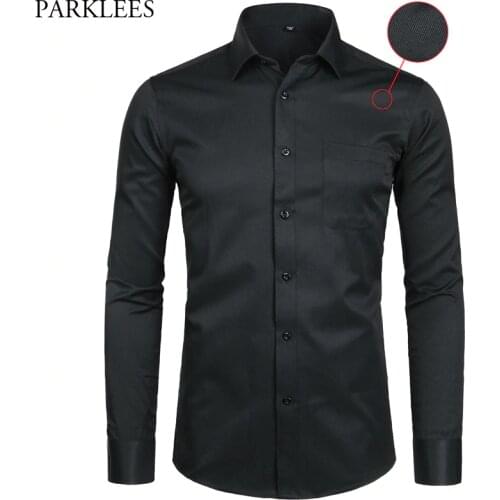 Mens Black Long Sleeve Dress Shirt Striped Twill Slim Fit Causal Business Formal Chemise Office Working Shirt with Pocket 8XL