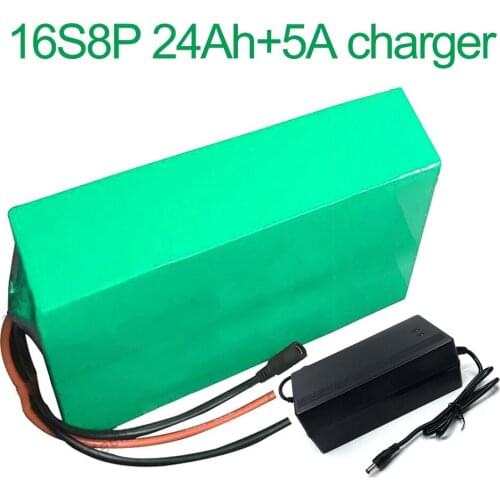 With 5A charger 60V 24Ah 16S8P 18650 Li-ion Battery electric two Three wheeled motorcycle bicycle ebike 310*155*70mm