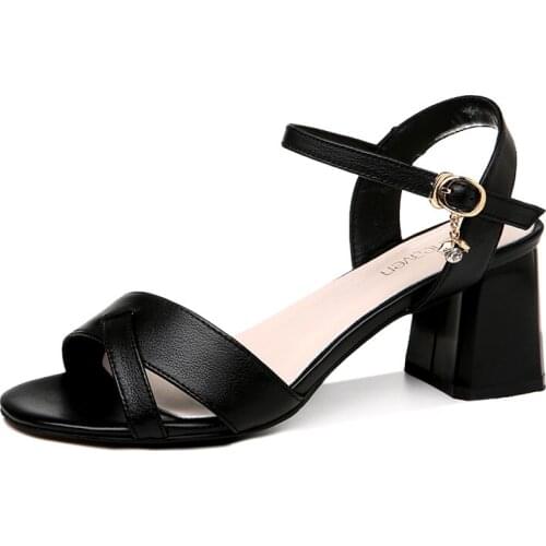 Open-toe thick-heeled sandals, flat buckle solid color shoes for women, womens platform shoes