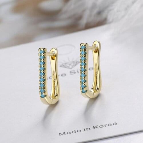 KOFSAC High Quality 925 Sterling Silver Earrings For Women Jewelry Romantic Zircon Blue Geometric Hoop Earring Lady Accessories