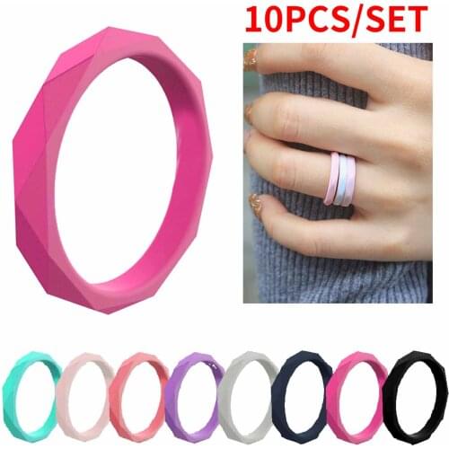 Fashion Sports Silicone Ring 10 Color for Women Wedding Rubber Bands Hypoallergenic Flexible Finger Rings 10Pcs/Set