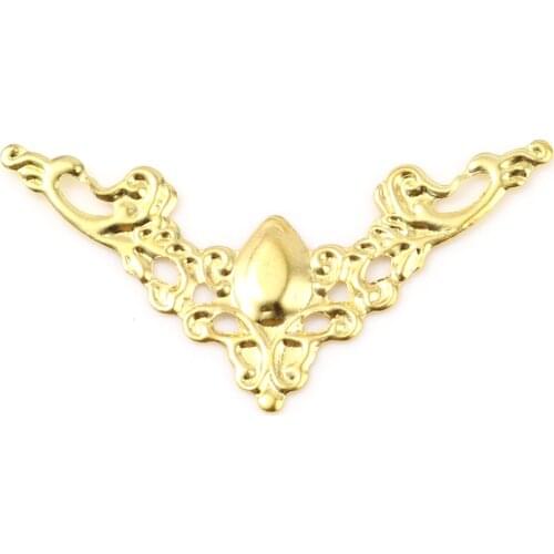 Iron Alloy Embellishments Triangle Gold Color Flower Filigree Filigree Stamping DIY Making Jewelry Findings 31mm x 16mm,100PCs