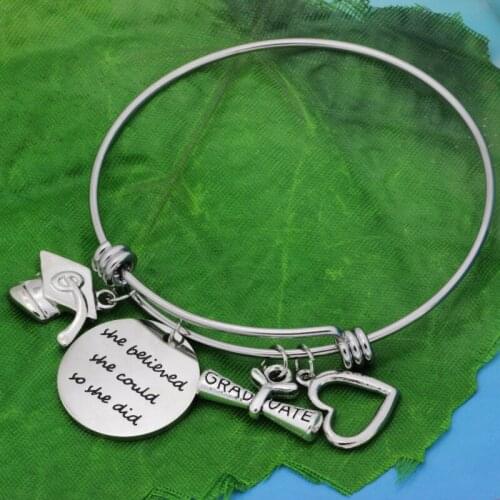 Graduation Student gift bracelet stainless steel Jewelry high quality she believed she could so she did adjustable Bangle B194