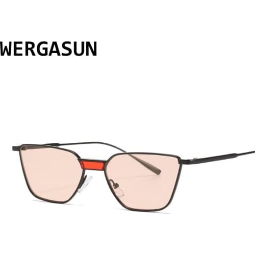 WERGASUN Brand Designer Cateye Sunglasses Women Vintage Metal Glasses For Women Mirror Retro Lunette De Soleil Femme UV400