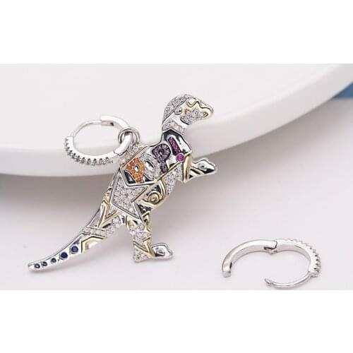 SWOUR New Fashion Jewelry Zirconia Dinosaur Design Colorful Rhinestone Crystal Mismatched Small Huggie Hoop Earrings Femme S500