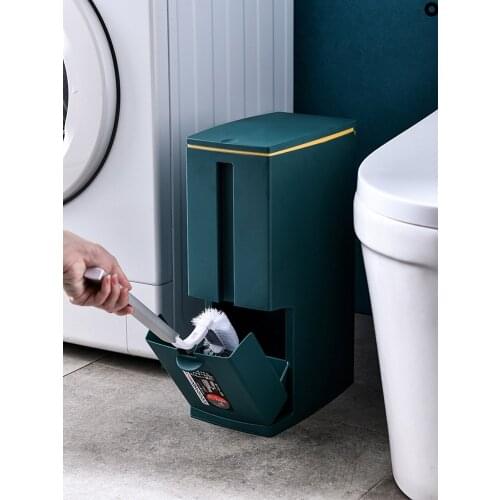 Green Bathroom Toilet Brush Holder & Tissue Rack & Trash Can Set ABS Quick One Button Control Japanese Style Cleaning Tools