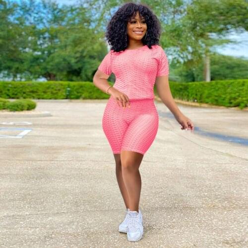 Womens Textured 2 Piece Outfit Summer Casual Top and Short Pants Sets for Sports Fitness Tracksuits Butt Lift Sets