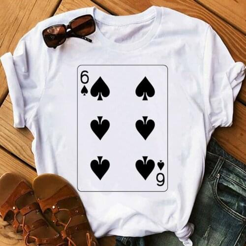 Woman funny playing cards 6 tshirt funny card graphic tee tops poker goth t shirt women clothes harajuku t shirts punk cow print