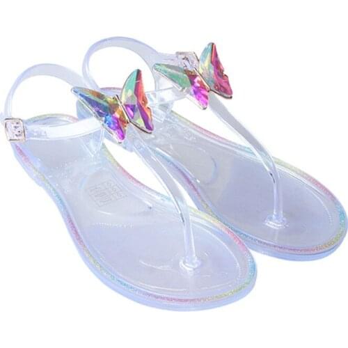 Rainbow Bow Flip Flops Summer Shoes Women Flats Sandals Pvc Plastic Jelly Shoes for Women 2021 Summer Shoes White Sandals Lady