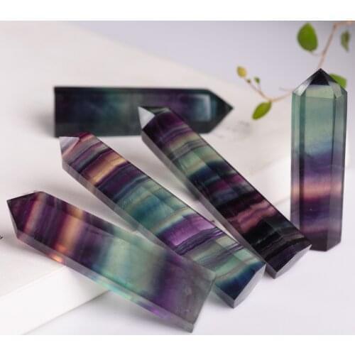 Healing Reiki Chakra Energy Crystal Stone Wand Hexagon prism Emerald Amethyst Rose Crystal Mix Natural Fluorite quartz Gemstone