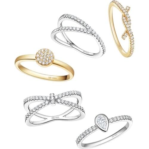 SLJELY Fashion Real 925 Sterling Silver Simple Geometric Symbol Zircon Finger Ring Women Girls Fine Party Brand Jewelry