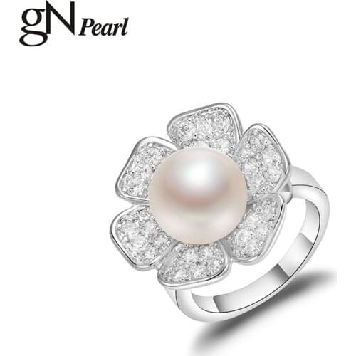 GN Pearl Ring 10-11mm Real White Natural Sea Pearl Ring Modern Style Ring Fine Jewelry Ring for Women Girls Gift