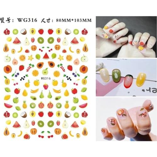 WG314-329 10pcs color summer fruit nail art sticker ice cream nail art repair tool nail decoration set bag packaging