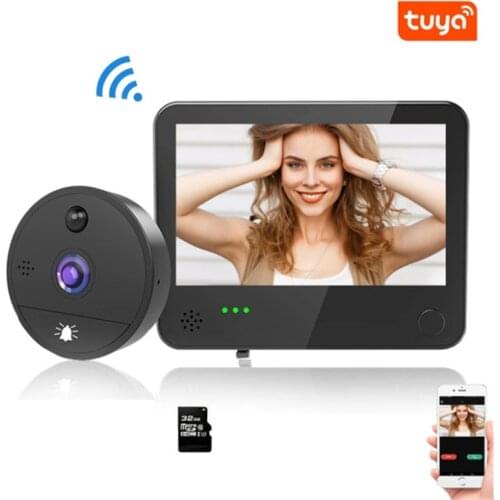 1080P HD Peephole Video Doorbell Camera Tuya WiFi Smart Door Bell Viewer 170 Degree Motion Detection APP Remote Control for Home
