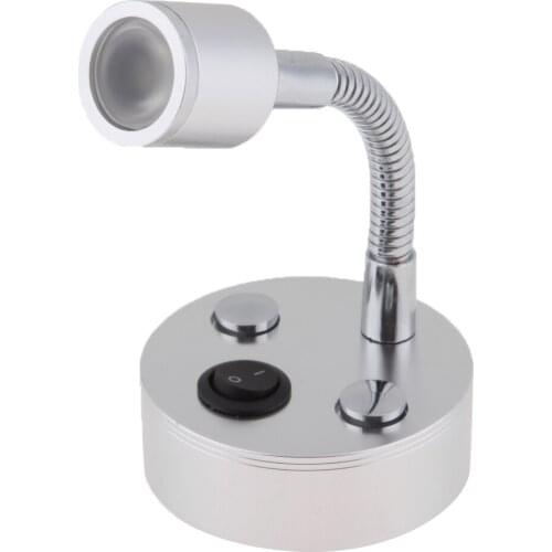 2pcs 1W 12V Gooseneck LED Reading Light Bed Side Lamp Adjustable Wall Sconce for Home RV Camper Boat Motorhome Room - Silver