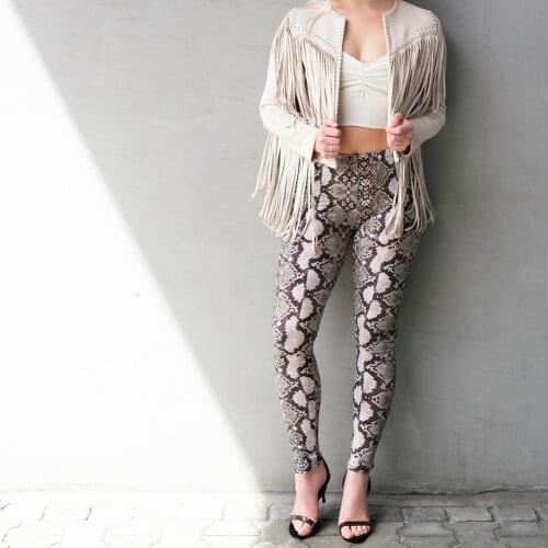 2020 high quality Women Fashion Mid Rise Snake Print Ankle-length Leggings Elastic Pants Trousers Elastic Leggings Streetwear