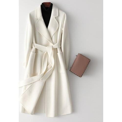 2021 Coat Women Autumn Long Double-sided Wool Coats and Jackets Woman Elegant Korean Clothes Belt Ocercoats Veste Femme WPY4043