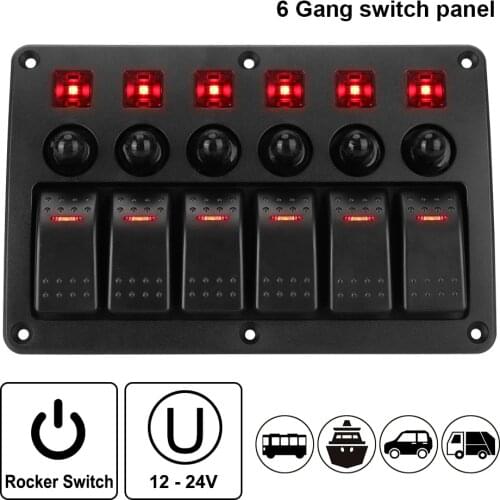 Marine Rocker Switch Panel Interior Parts Waterproof 12~24V Circuit Control with Sticker LED Light Car Switch Panel 6 Gang