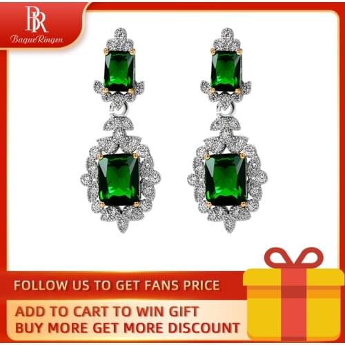 Bague Ringen Luxury Long Drop Earrings for Women Silver 925 Jewelry Trendy Geometry Emerald Engagement Banquet Ear-drops Gift