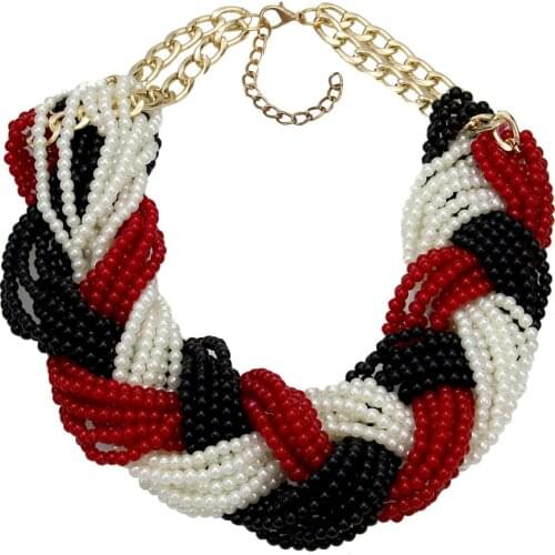 UKEN Fashion Accessories Hand Made Bib Collar Jewelry Weave Imitation Pearl Beads Chains Women Statement Choker Necklace