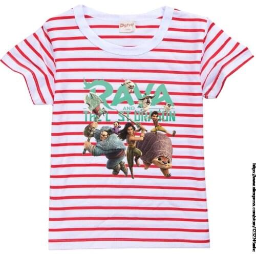 Raya and The Last Dragon Children T-shirts For Girls Short-sleeve Tops Boys Tee Shirts Striped Teenager Outerwear Baby Shirts