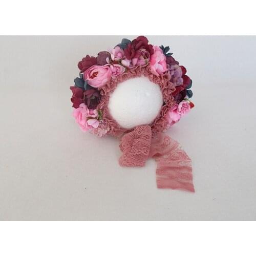 Girl Shower Gift Baby Photography Props Handmade Knit Flower Bonnet Newborn Vintage Flower Bonnet