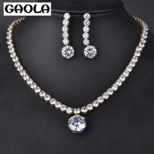 GAOLA Wholesale Fashion Zircon Pendant Necklace Earrings Jewelry Set Wedding Fashion Jewelry Set GLN0027