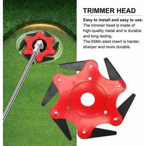 Lawn Mower Trimmer Head Manganese Steel Alloy Six-Cutter Hit Grass Head Garden Cutter Brush Cutter Tool 6 Steel Blades Razors