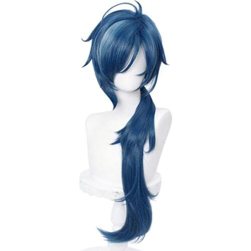 Genshin Impact Kaeya Cosplay Men 80cm Long Ink-blue Wig Cosplay Heat Resistant Synthetic Hair Resistant Synthetic Wigs Halloween