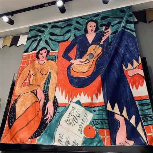 Guitar Woman Matisse Tapestry Art Bohemian Wall Hanging Bohemian Printed Microfiber Fabric Home Decoration Bedspread