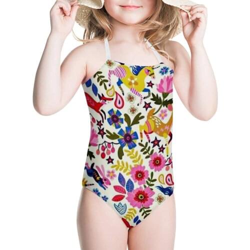 HYCOOL Swimming Suit Girls Retro Floral Flower Unicorn Pattern Children One Piece Swimsuits Kids Bathing Suit Beach Swimwear